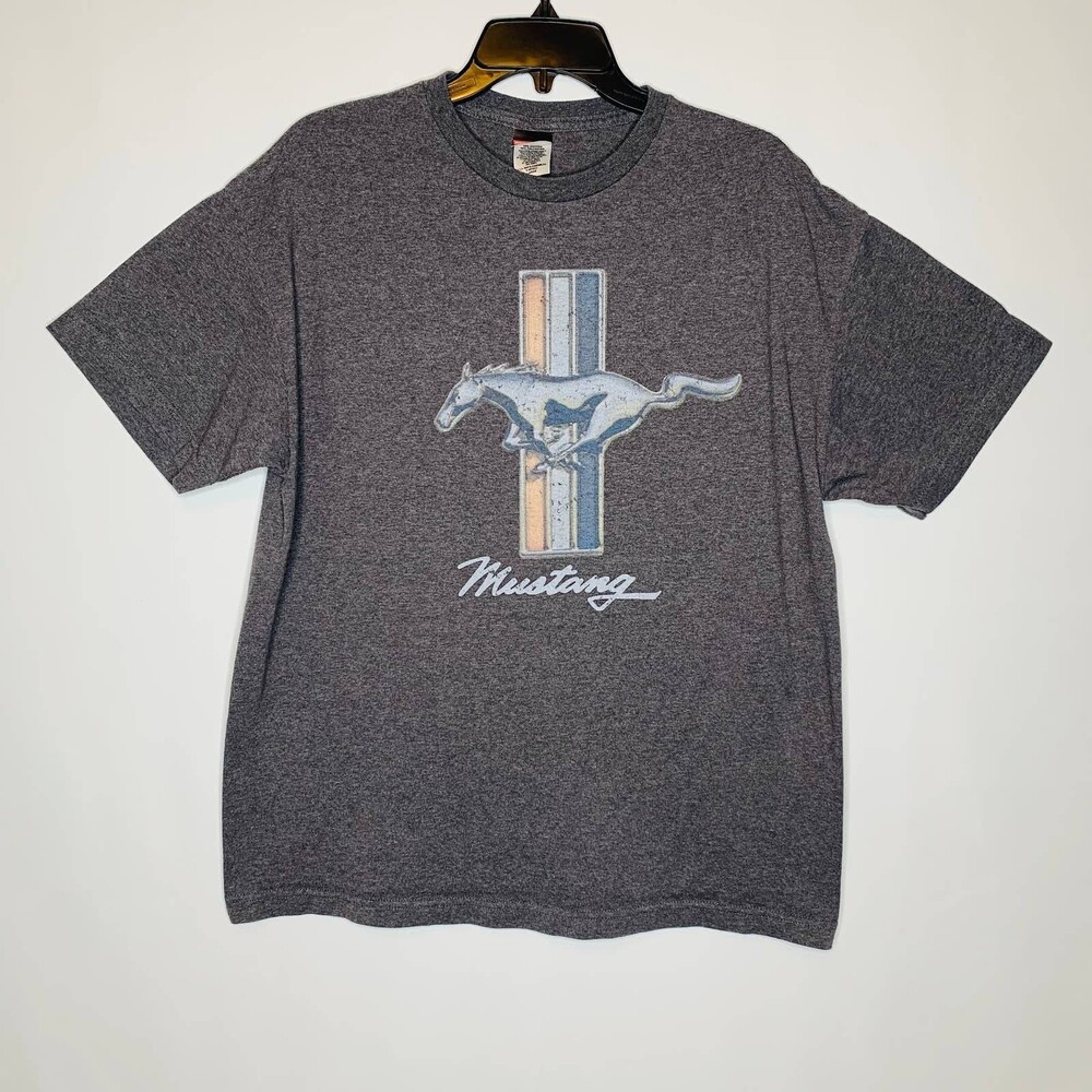 Ford Mustang Tri-Bar Running Pony Logo Graphic Tee Men's Large Heather Gray
